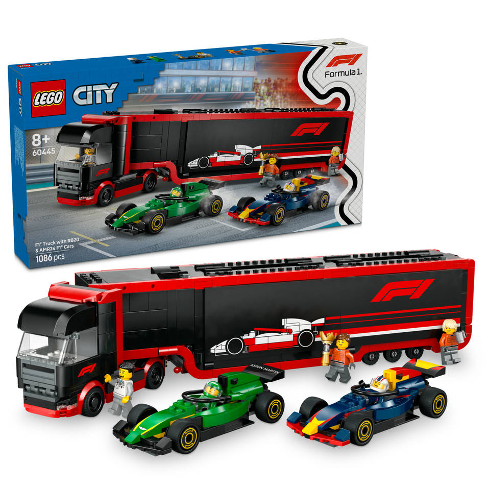 LEGO CITY F1 truck met RB20 en AMR24 F1 auto's 60445 - RaceRevolution