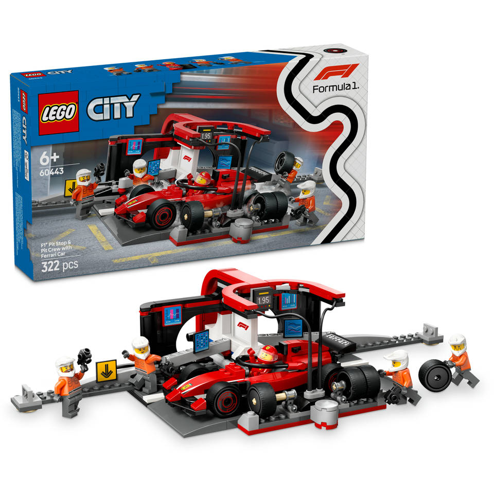 LEGO CITY F1 pitstop en pitcrew met Ferrari auto 60443 - RaceRevolution