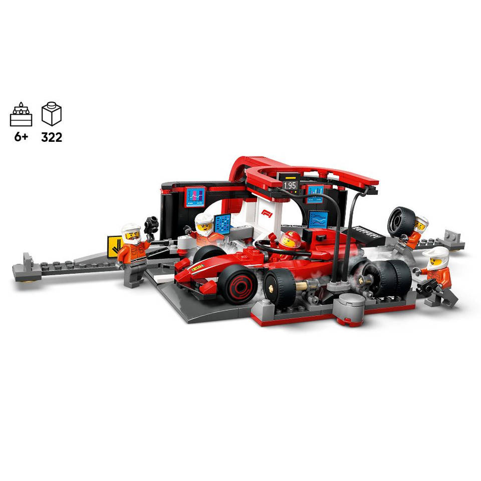 LEGO CITY F1 pitstop en pitcrew met Ferrari auto 60443 - RaceRevolution